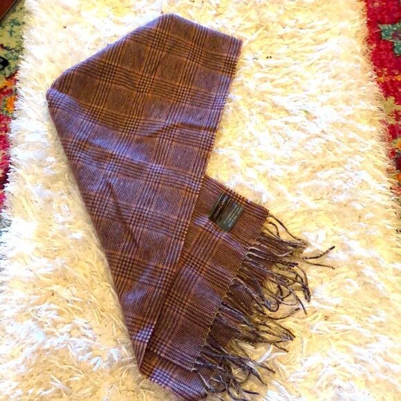 Joseph Abboud Cashmere/Wool Blend Tartan Plaid -brown - Beige Scarf - Picture 1 of 5